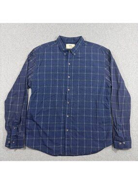 WRK Work Rest Karma Men's XL Navy Plaid Reworked Button Down Cotton Shirt